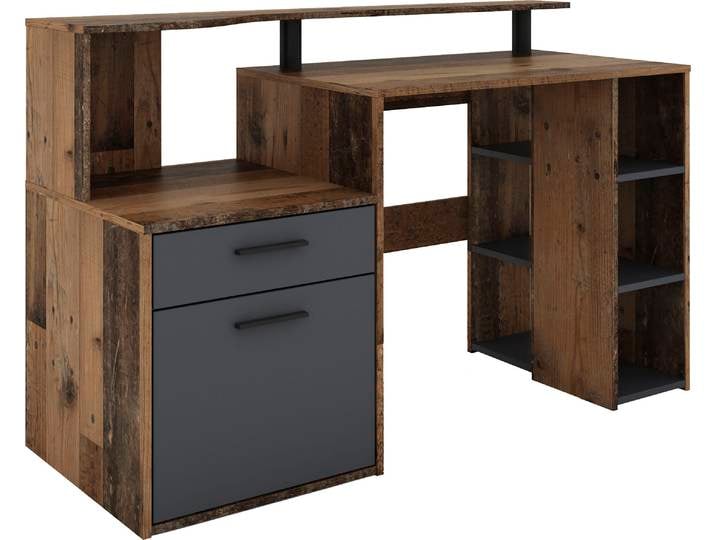 Schreibtisch GOODPRODUCT Luton , braun (old style, old style, old style), B:140cm H:89cm T:55cm, Tische, Schreibtisch, Breite 140 cm, Regal-Schreibtisch mit viel Stauraum