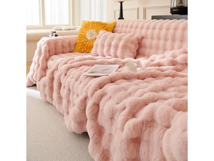 Homesally Rosa,180x360cm,Plüsch Kuscheldecke Flauschig Decke - Super Weiche Kuschelige Fuzzy Bettdecken Kaninchen Kunstfell Decke Leichte Decken Warme Kuscheldecke für Couch Bett Sofa