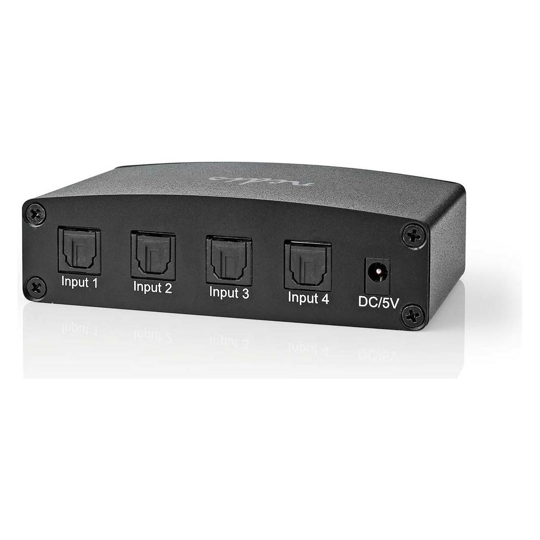 Nedis Digital-Audio-Switch | 4-Wege | Anschlüsse - Eingang: DC Power / 4x TosLink | Anschlüsse - Aus (ASWI2514BK)