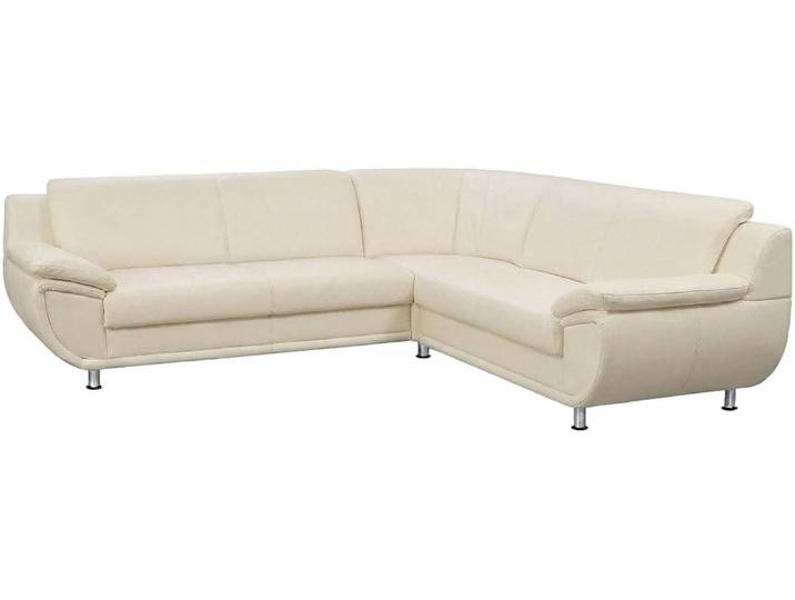 Ecksofa, Microfaser PRIMABELLE, Altweiß 267×247 cm, Schlaffunktion & Federkern, Modern, TRENDMANUFAKTUR