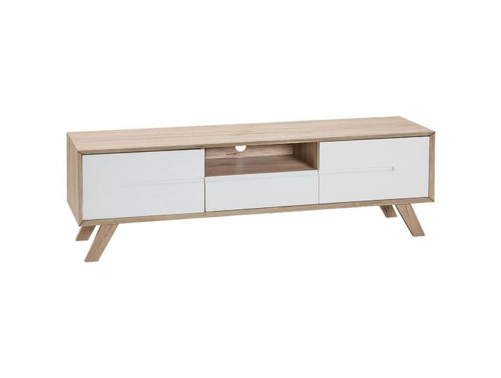 Beliani Tv-Möbel Weiß, Hellbraun Forester 40/150/45 cm, 150x45x40 cm, Wohnzimmer, TV Möbel, Lowboards, Lowboards stehend