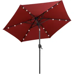 COSTWAY 230cm Sonnenschirm mit Solar-LED, Kurbel, 35° beidseits neigbar, 6 Streben, Garten/Balkon/Terrasse (Rot)