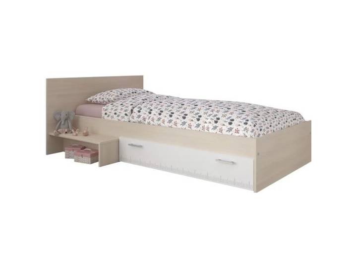 PARISOT Lit enfant l 90 x L 190 cm - Décor acacia et blanc tiroir - Contemporain - CHARLEMAGNE