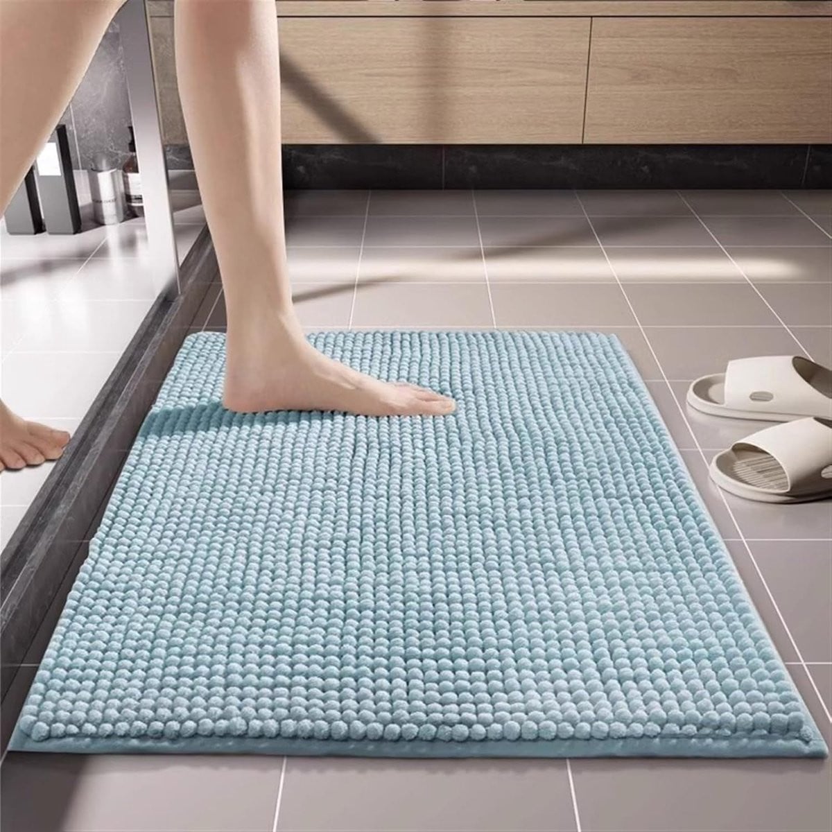 Zachte blauwe badmat - Super absorberende douchevloermat - 60 x 90 cm