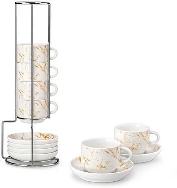 MALACASA Stackable 6-Piece Porcelain Espresso Cup Set for Coffee & Tea