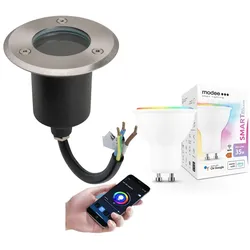 LED Einbau Bodenleuchte Bodenspot Bodenstrahler Edelstahl Eckig inkl RGBW GU10 LED WiFi Rund 5w RGBW Smart