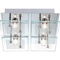 Wohnzimmerleuchte Deckenlampe Deckenleuchte Esszimmerlampe, 4 Flammig, Glas Chrom weiß klar Steifen, G9 Fassungen, LxBxH 21x21x7cm