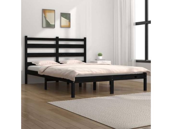 RJPLMFV Bettgestell, Massivholz, 140 x 190 cm, Schwarz Massivholz, Lattenrost, Kopfteil, ohne Matratze, für Schlafzimmer