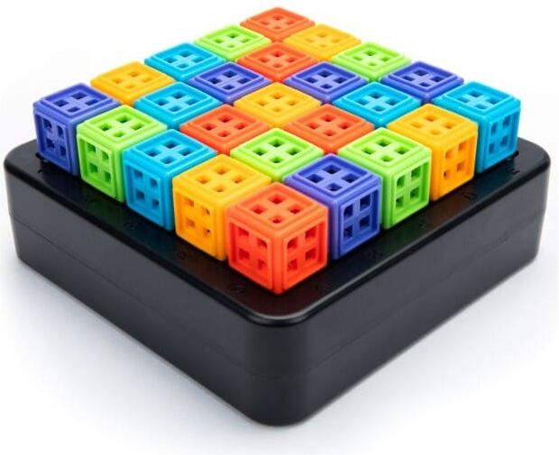 Learning Resources Educational Insights Kanoodle SudoQube Puzzle for 1 Player, Ages 7+, 100 Challenges, Includes 25 Cubes and Double-Sided Game Board