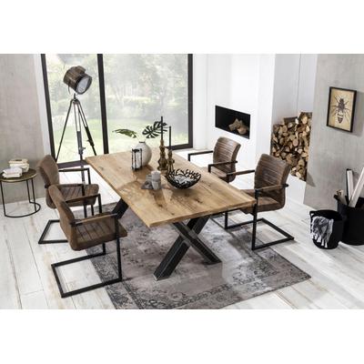 Esstisch SIT "Phoenix Wildeiche Massivholz mit X-Gestell im Used-Look", beige (natur), B:220cm, Tische, Rechteckiger Esstisch Esstisch Holz-Esstische, Rustikale Wildeiche mit markantem X-Gestell