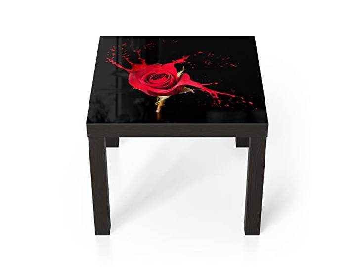 DEQORI Glastisch schwarz klein 55x55 cm Motiv Zerfließende Rosenblüte ausgefallener Beistelltisch aus Glas Hochglanz Couchtisch fürs Wohnzimmer moderner Couch Tisch mit Design