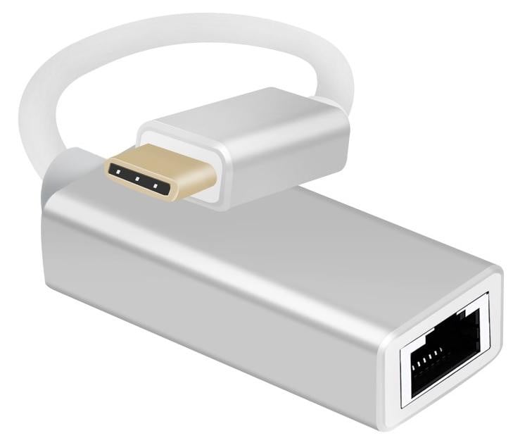 Helos Premium Ethernet Adapterkabel met USB 3.1 Type-C naar RJ45 connector, zilver
