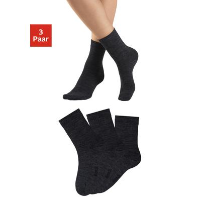 Socken BENCH. "Damen Wollsocken; Basic mit weichem Gummibund, Wandersocken", Damen, Gr. 39-42, grau (3x anthrazit), Elasthan, Polyamid, Wolle, unifarben, elastisch, Socken Socken, Damensocken aus flauschigem Material mit wärmender Wolle