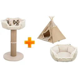 Trixie Kratzbaum Boho & Tipi Boho und Kuschelbettchen Boho  -  Vorteils-Paket