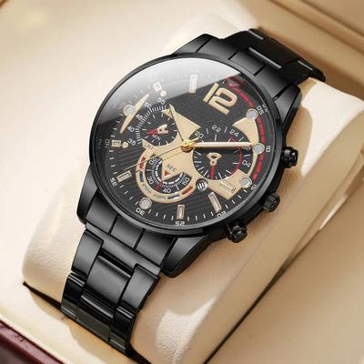 Quick Pick Pro Prestige Three Dial Quartz Business Watch With Calendar For Men black Gold No Box