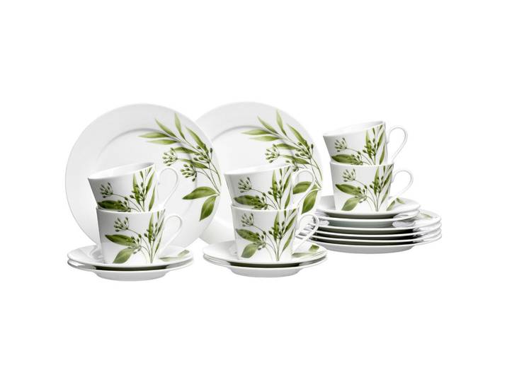 Ritzenhoff Breker Kaffeeservice Evora, Weiß, Keramik, 18-teilig, Blätter, 18x22x28 cm, Geschirr, Geschirrsets, Kaffeeservice