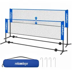 Relaxdays Badmintonnetz höhenverstellbar Blau,Schwarz