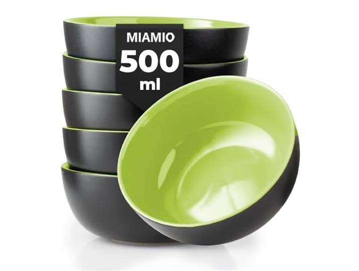 MIAMIO - Kommen Set van 6 (500 ml), Keramiek - Le Papillon (Groen)