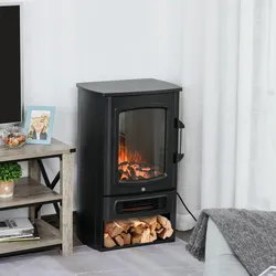 ELEKTROKAMIN 1000 W/2000 W mit Flammeneffekt Thermostat 20–25 qm Schwarz