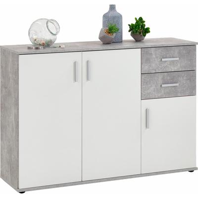 Kommode FMD "Albi", weiß (betonfarben, weiß matt, betonfarben), B:120,5cm H:83cm T:35cm, Holzwerkstoff, Sideboards, Kommode, Breite 120,5 cm