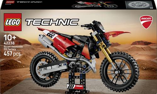 42238 LEGO TECHNIC Ducati Desmo450 MX Factory Motorrad Bauspielzeug Zweiradmodell mit Lenkung und Federung