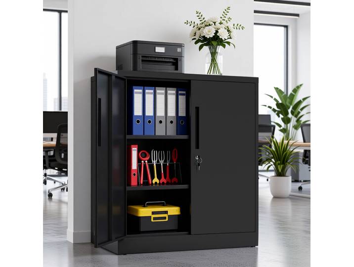 Meubliv Armoire De Rangement Métallique 80x40x90 Cm Noire – 2 Portes Verrouillables