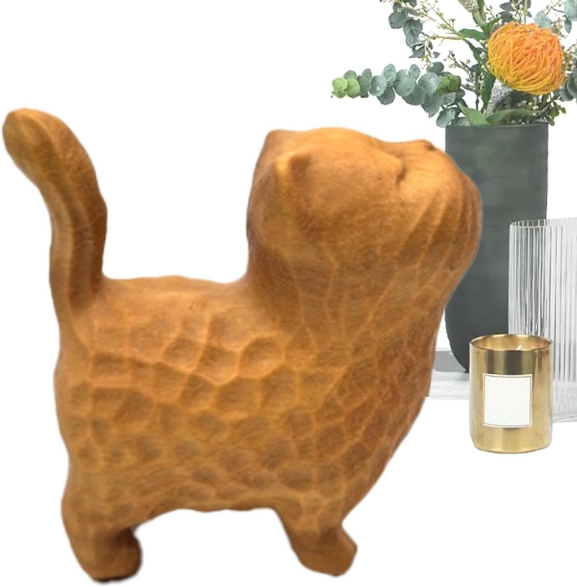 Handgemaakt meerkleurig houten kattenbeeldje voor decoratie van jouw tafelblad