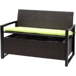 Poly-Rattan 2er Sitzbank MCW-F39, Gartenbank Truhenbank, Staufach Aufbewahrung Sitzkissen ~ braun, Kissen grün