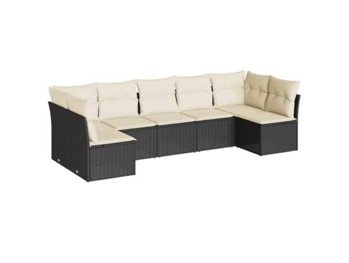 PUGYNBK 7-teiliges Esszimmer Set Rattan PE schwarz Aufbewahrung mit wasserdichter Tasche, abwischbare Kissen, modulares Design