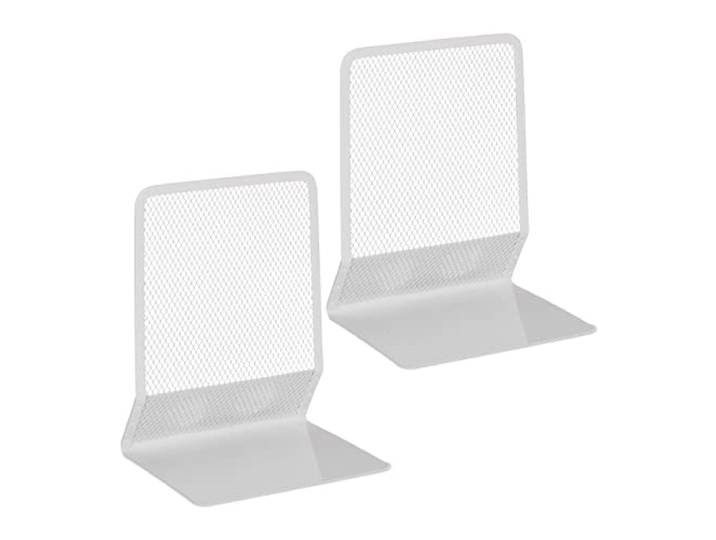 Relaxdays Serre-Livres\, Lot de 2\, Aspect Maille\, Livres et dossiers\, Presse-Livres HxLxP: 17x13\,5x10\,5 cm\, métal\, Blanc