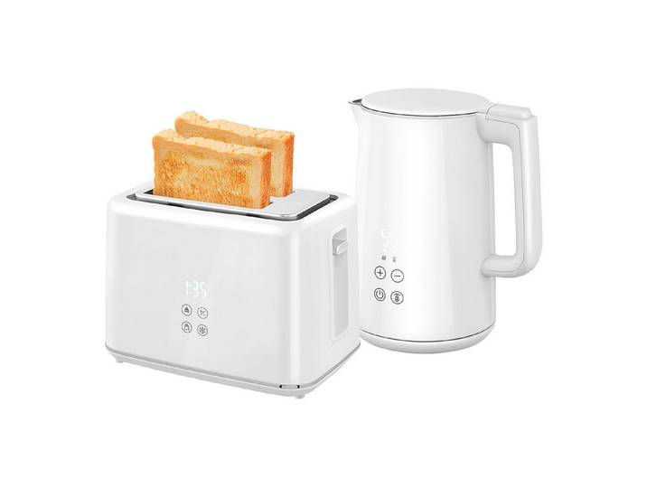 FELIXLEO Frühstücks-Set Küchenset Wasserkocher Toaster 7 Bräunungsstufen Schnellkochen Weiß.