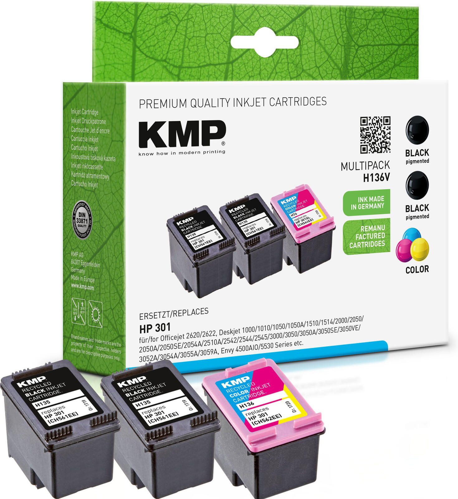 KMP Druckerpatronen H136V schwarz, color kompatibel zu HP 301 (E5Y87EE), 3er-Set 1719,4855