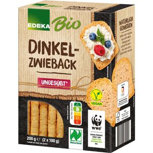 Edeka Zwieback Dinkel ungesüßt, laktosefrei, BIO, vegan, ohne Zuckerzusatz, 200 g, je 100 g, 2 Pack