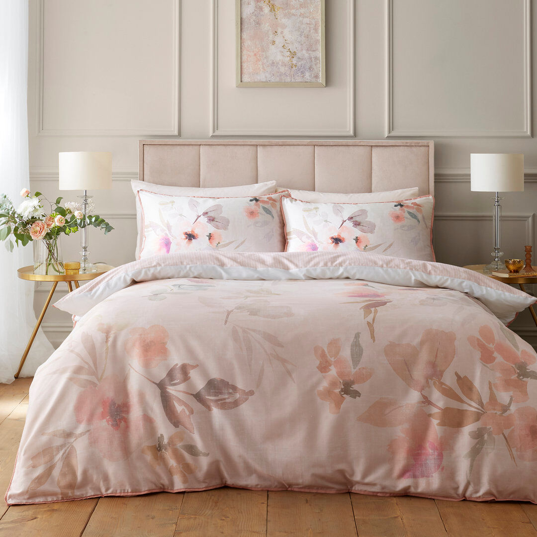Soiree Mia Floral Blooms Cotton Floral Duvet Cover Set Natural Double
