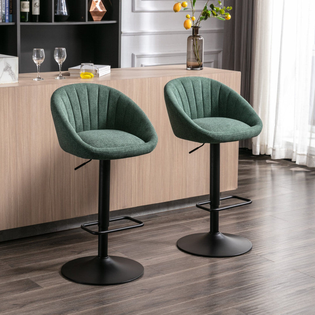 Norden Home Thornbury Swivel Upholstered Adjustable Height Bar Stool Green 51cm W X 47.5cm D