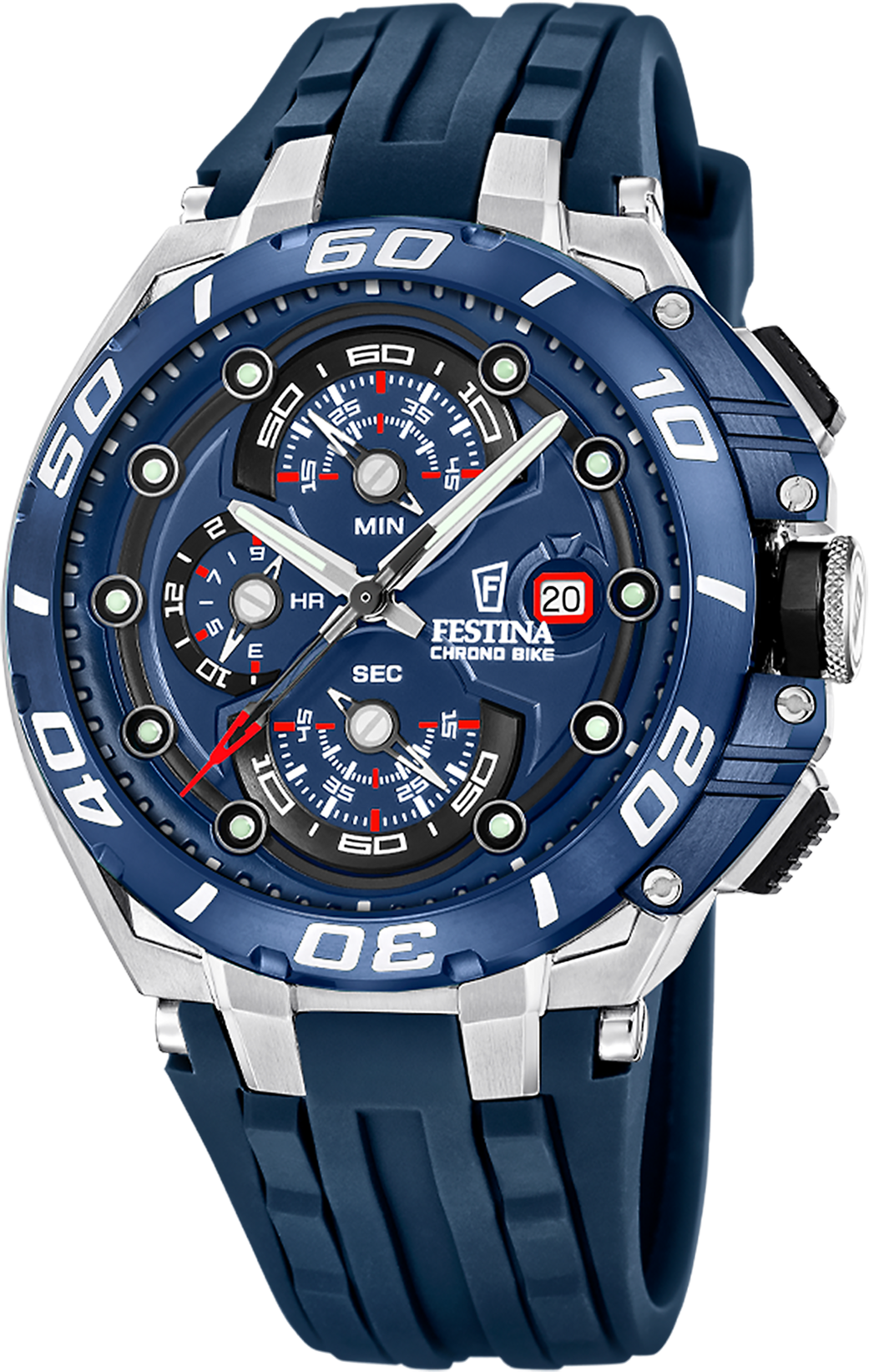 Chronograph FESTINA "Chrono Bike", blau (blau, blau, schwarz, blau, schwarz), Armbanduhren, Herren, silberfarben-blau, Chronograph, Quarzuhr, Armbanduhr, Herrenuhr, analog, Tag, Stoppfunktion