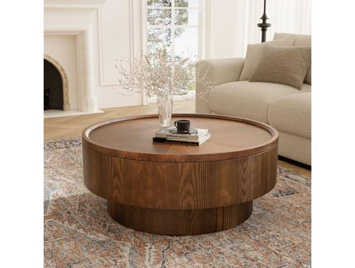 FeiZhiYanS Großer runder Couchtisch mit Stauraum, Tischplatte aus Holzfurnier, moderner runder Beistelltisch mit abnehmbarem Deckel für Wohnzimmerwohnungen,A30