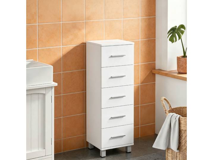 HOMCOM Commode 5 Tiroirs Moderne Blanc pour Chambre et Salon