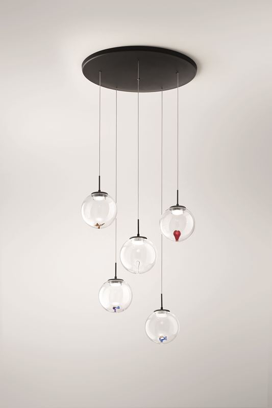 Fabas Luce LED-Pendelleuchte Ariel Schwarz transparent gemischte Motive 3770-49-373 8019282547808