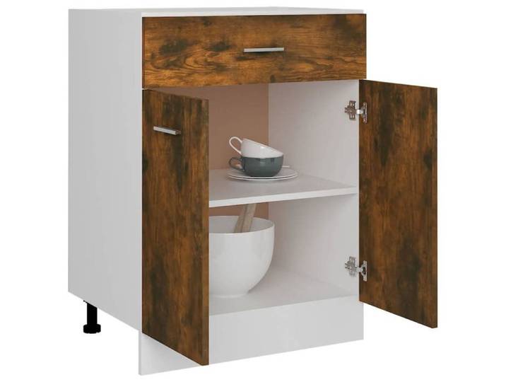 Caisson de cuisine Brun - LEMON® Armoire à tiroirs de cuisine - Armoire à vitrine -  Lyon  - avec rangement - Chêne fumé - 60x46x81