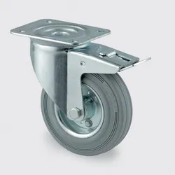 Transportrolle TENTE 125 mm, drehbar mit Bremse, grauer Gummi