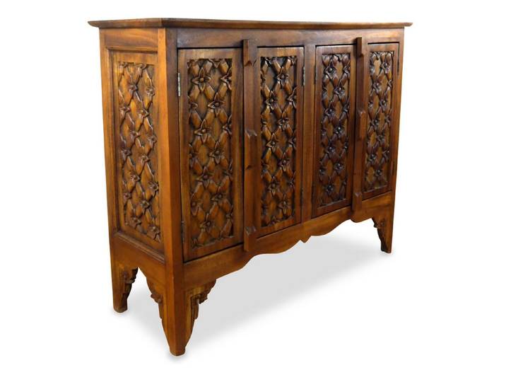 livasia Sideboard Massivholz - 100x40x80cm - Akazie handgeschnitzte Blumen, handgefertigt