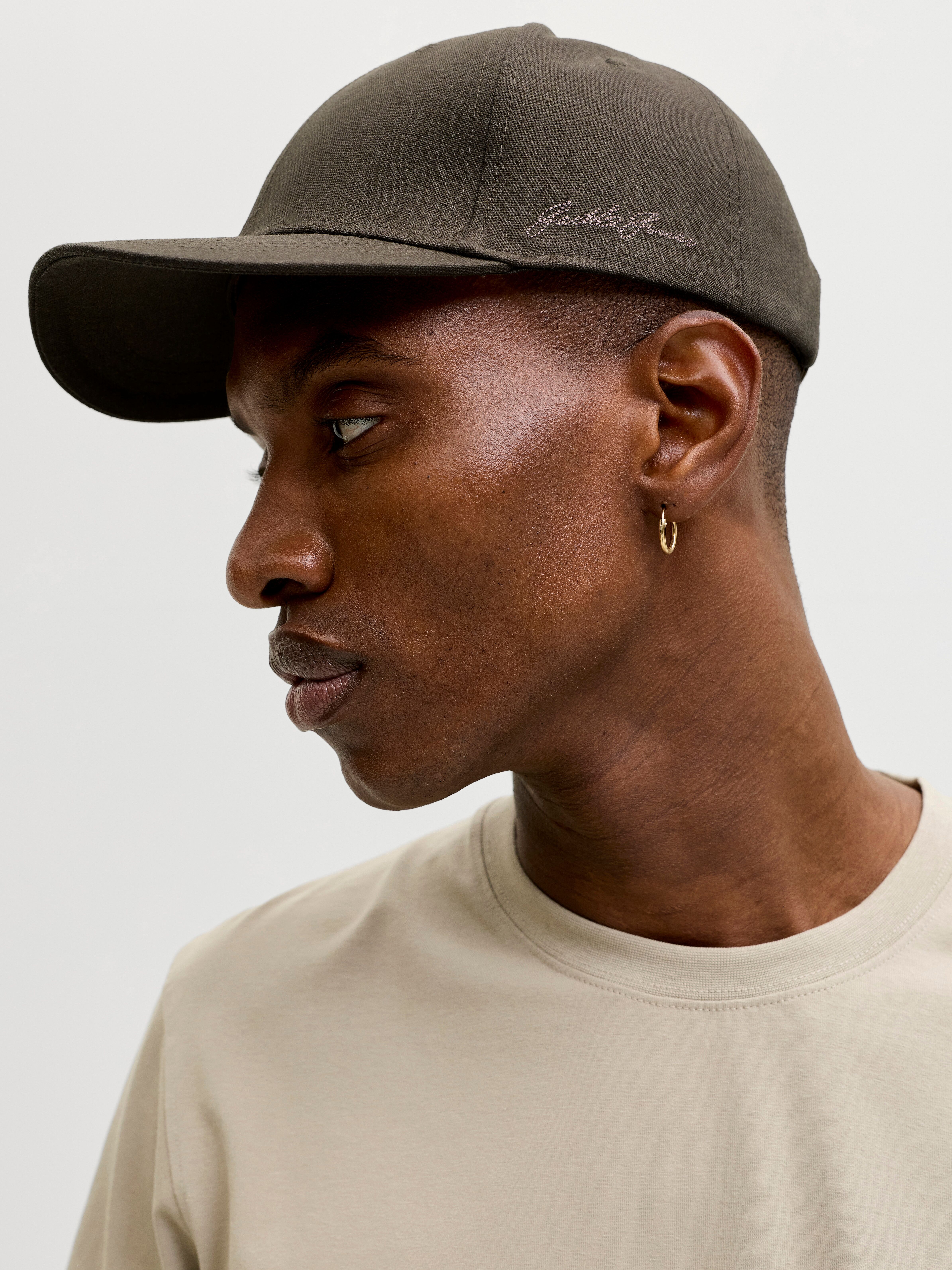 Baseball Cap JACK & JONES "JACBASE LOUIS LINEN BLEND CAP SN", Herren, grün (falcon), Web, Materialmix, unifarben, Caps Baseball Cap, mit Branding falcon Einheitsgröße