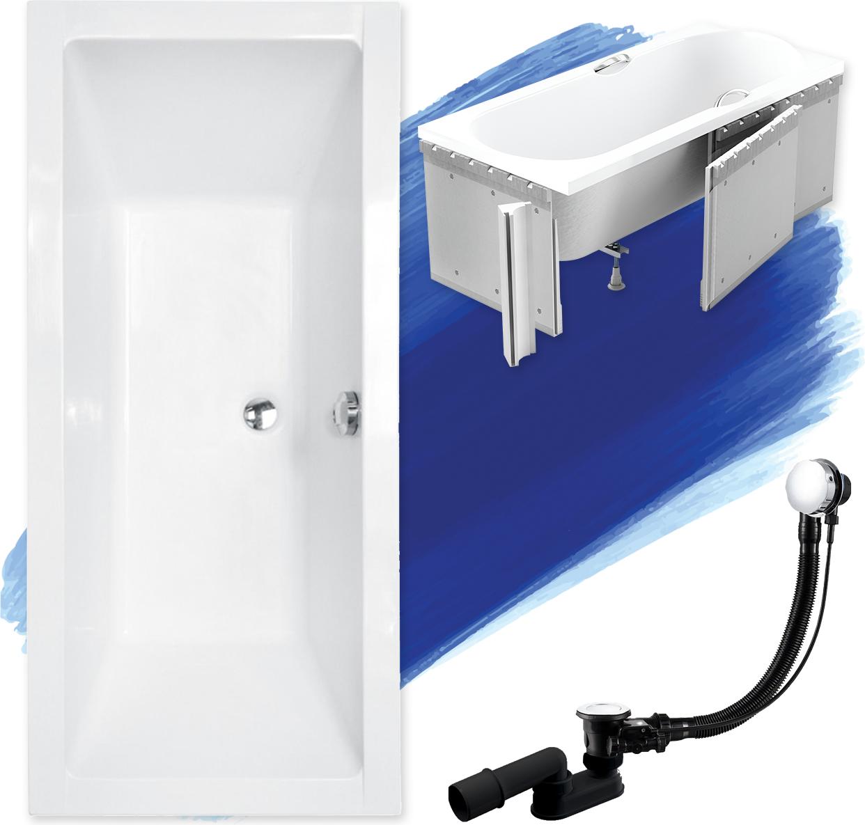 BADLAND Badewanne Rechteck Quadro 170x75 mit Ablaufgarnitur, Füßen und Styroporverkleidung GRATIS