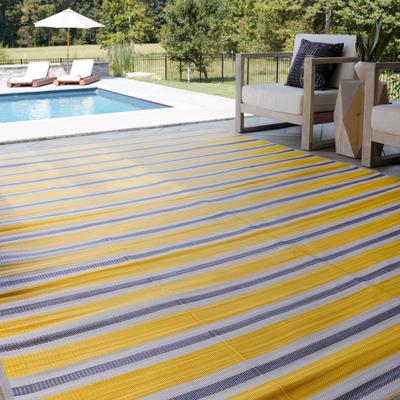 Alise Rugs Lalune Beach Stripe Polypropylene Reversible Plastic Straw Indoor Outdoor Area Rug