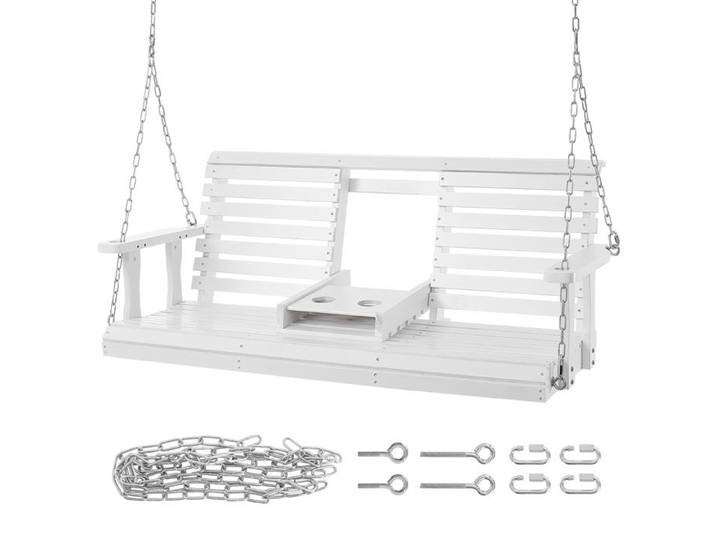 Balancelle de Jardin - DUOKU - YQ-117C - Bois de Cèdre - Chaînes en Acier - Blanc