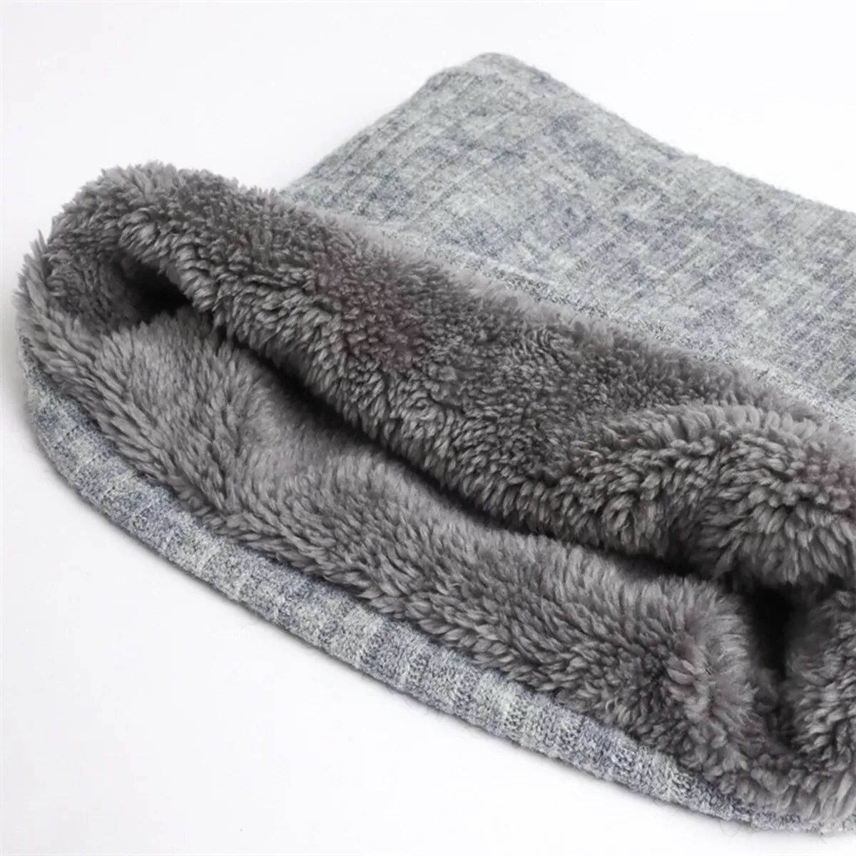 INF Gefütterter, dicker Halswärmer aus einfarbigem Fleece - Gestrickter, elastischer Thermoschal für den Winter Grau