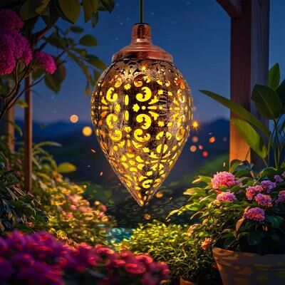 Uplifted Goods Iron Solar Lantern For Outdoor Decorative Pathway Lighting drop Shape Lantern