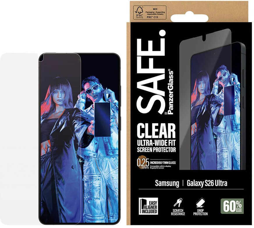 Samsung Galaxy S26 Ultra - SAFE by PanzerGlass Ultra-Wide Fit - Skærmbeskyttelse - Gennemsigtig