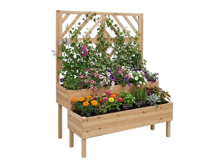 Blumenkasten mit Spalier Holz Hellbraun